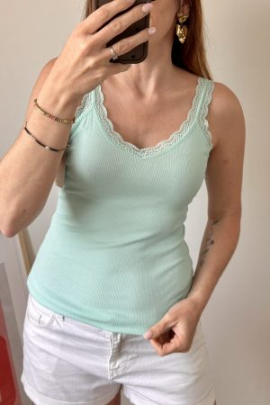 Débardeur cotelé dentelle