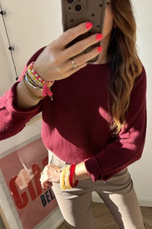 Pull col rond bordeaux