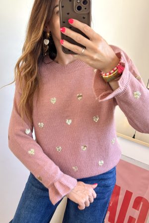 Pull Cœurs dorés